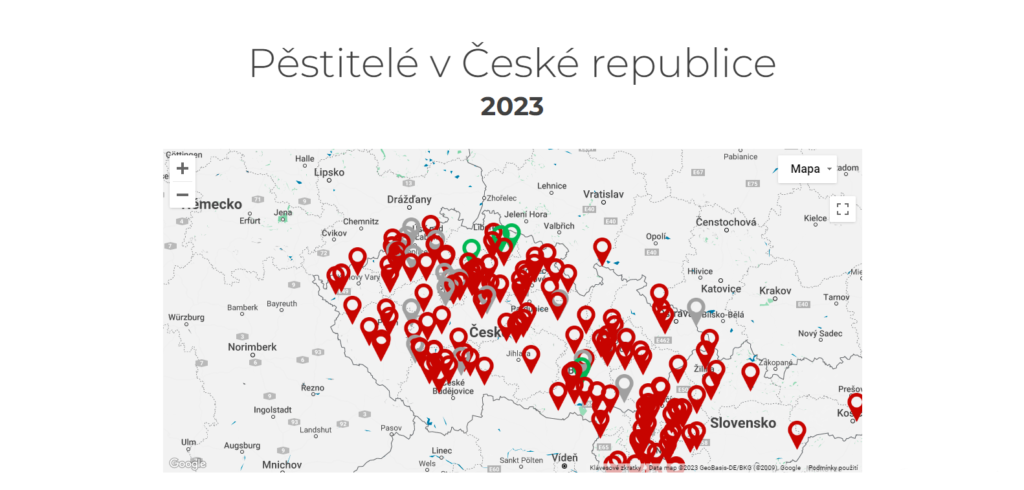 Mapa pěstitelů jahod s samosběru v České republice